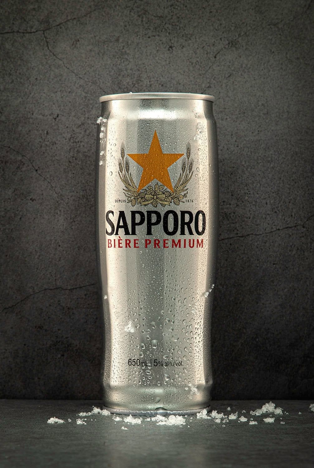Beverage product shot of a Sapporo can in dramatic light